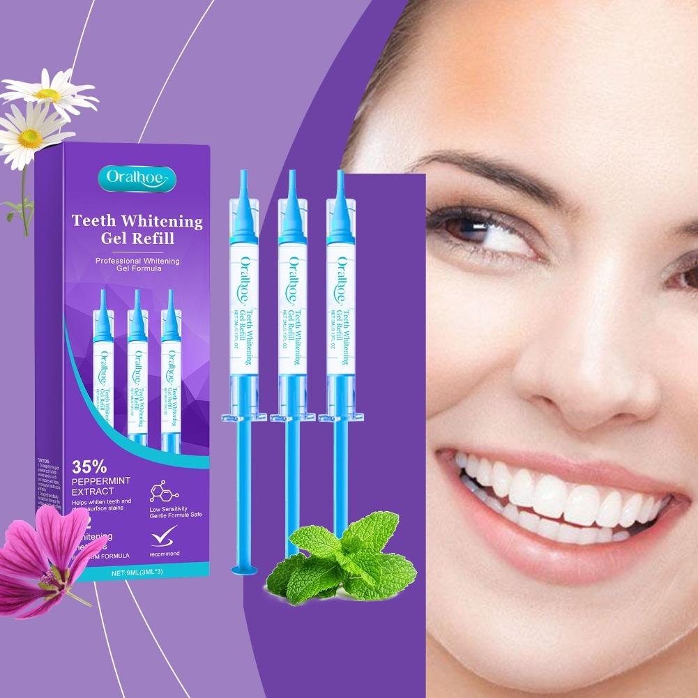 Teeth Whitening Gel Refills - 페퍼민트 추출물 함유, 표면 얼룩 제거,