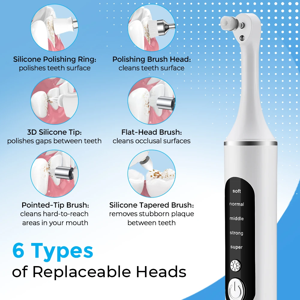 전동 치아 광택기 치아 미백 클리너 6개 브러시 헤드  - Teeth Whitening Led Kit 리뷰 및 가격